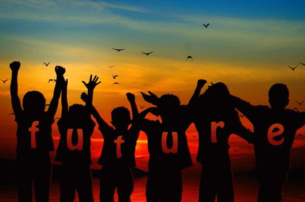 image of silhouetted children with the word future written on them